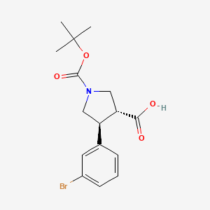Struktur - rel-(3S,4R)-4-(3-Bromophenyl)-1-(tert-butoxycarbonyl)pyrrolidine-3-carboxylic acid, Boc-(+/-)-trans-4-(3-broMo-phenyl)-pyrrolidine-3-carboxylic acid