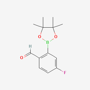 Structure - 4-Fluoro-2-(4,4,5,5-tetramethyl-1,3,2-dioxaborolan-2-yl)benzaldehyde, 97%