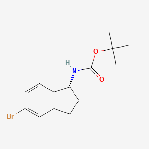 Structure - (R)-tert-Butyl (5-bromo-2,3-dihydro-1H-inden-1-yl)carbamate, 97%