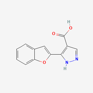 Structure - 3-(1-Benzofuran-2-yl)-1H-pyrazole-4-carboxylic acid, 95%