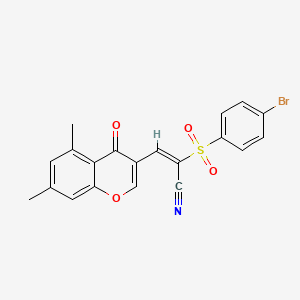 Structure - (2E)-2-(4-Bromobenzenesulfonyl)-3-(5,7-dimethyl-4-oxo-4H-chromen-3-yl)prop-2-enenitrile, 90%