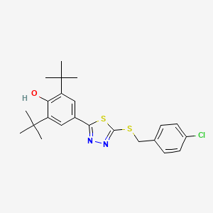 Structure - 2,6-Di-tert-butyl-4-(5-{[(4-chlorophenyl)methyl]sulfanyl}-1,3,4-thiadiazol-2-yl)phenol, 90%