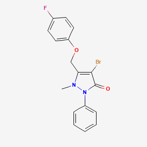 Structure - 4-Bromo-5-[(4-fluorophenoxy)methyl]-1-methyl-2-phenyl-2,3-dihydro-1H-pyrazol-3-one, 90%