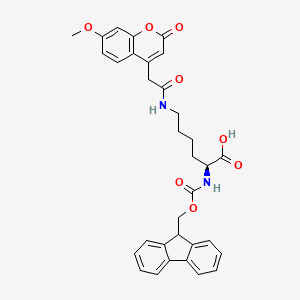 Structure - N2-(((9H-Fluoren-9-yl)methoxy)carbonyl)-N6-(2-(7-methoxy-2-oxo-2H-chromen-4-yl)acetyl)-L-lysine