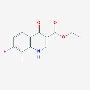Structure - ethyl 7-fluoro-4-hydroxy-8-methylquinoline-3-carboxylate, 95%