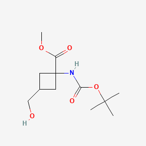 Structure - Methyl (1s,3s)-1-((tert-butoxycarbonyl)amino)-3-(hydroxymethyl)cyclobutane-1-carboxylate, methyl cis-1-{[(tert-butoxy)carbonyl]amino}-3-(hydroxymethyl)cyclobutane-1-carboxylate