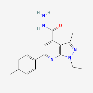 Structure - 1-Ethyl-3-methyl-6-(p-tolyl)-1h-pyrazolo[3,4-b]pyridine-4-carbohydrazide, 1H-Pyrazolo[3,4-b]pyridine-4-carboxylic acid, 1-ethyl-3-methyl-6-(4-methylphenyl)-, hydrazide