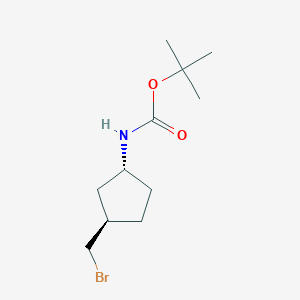 Structure - Tert-butyl N-[(1R,3R)-3-(bromomethyl)cyclopentyl]carbamate, Carbamic acid, N-[(1R,3R)-3-(bromomethyl)cyclopentyl]-, 1,1-dimethylethyl ester