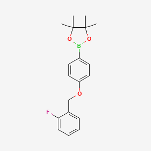Structure - 2-[4-(2-Fluoro-benzyloxy)-phenyl]-4,4,5,5-tetramethyl-[1,3,2]dioxaborolane, 2-{4-[(2-fluorophenyl)methoxy]phenyl}-4,4,5,5-tetramethyl-1,3,2-dioxaborolane