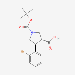 Structure - rel-(3R,4S)-4-(2-Bromophenyl)-1-(tert-butoxycarbonyl)pyrrolidine-3-carboxylic acid, BOC-TRANS-DL-PRO(2-BROMOPHENYL)-OH