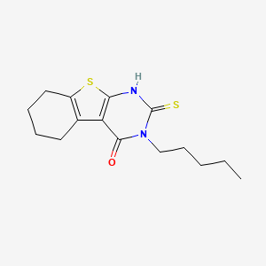Structure - 2,3,5,6,7,8-Hexahydro-3-pentyl-2-thioxo[1]benzothieno[2,3-d]pyrimidin-4(1H)-one, 4-Pentyl-5-sulfanyl-8-thia-4,6-diazatricyclo[7.4.0.0,2,7]trideca-1(9),2(7),5-trien-3-one