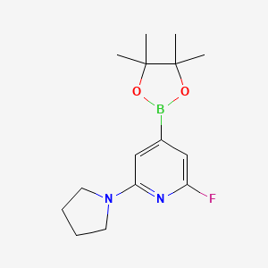Structure - 2-Fluoro-6-(pyrrolidin-1-yl)-4-(4,4,5,5-tetramethyl-1,3,2-dioxaborolan-2-yl)pyridine, 2-Fluoro-6-pyrrolidinopyridine-4-boronic acid pinacol ester
