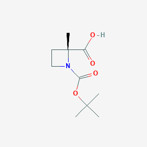 Structure - (2R)-1-[(tert-Butoxy)carbonyl]-2-methylazetidine-2-carboxylic acid, (2R)-2-Methyl-1-{[(2-methyl-2-propanyl)oxy]carbonyl}-2-azetidinecarboxylic acid