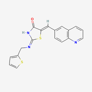 Structure - (Z)-5-(Quinolin-6-ylmethylene)-2-((thiophen-2-ylmethyl)amino)thiazol-4(5H)-one, 95%