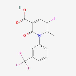 Structure - 5-Iodo-6-methyl-2-oxo-1-[3-(trifluoromethyl)phenyl]-1,2-dihydropyridine-3-carboxylic acid, 95%