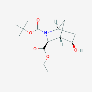 Structure - 2-tert-Butyl 3-ethyl (1s,3s,4s,5r)-5-hydroxy-2-azabicyclo[2.2.1]heptane-2,3-dicarboxylate, 95%