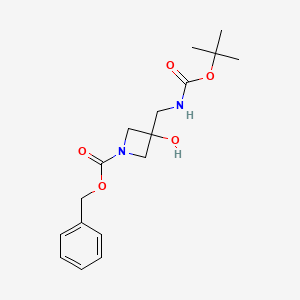 Structure - Benzyl 3-(([(tert-butoxy)carbonyl]amino)methyl)-3-hydroxyazetidine-1-carboxylate, 95%