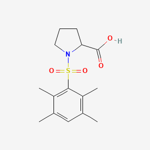 Structure - 1-(2,3,5,6-Tetramethylphenyl)sulfonylpyrrolidine-2-carboxylic acid, 95%