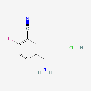 Structure - 5-(Aminomethyl)-2-fluorobenzonitrile hydrochloride, 97%
