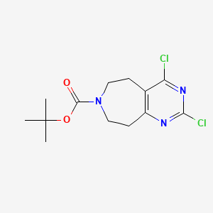 Estructura - tert-Butyl 2,4-dichloro-8,9-dihydro-5H-pyrimido[4,5-d]azepine-7(6H)-carboxylate, 97%