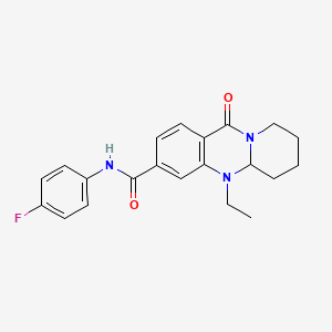Estructura - 5-Ethyl-N-(4-fluorophenyl)-11-oxo-5H,5aH,6H,7H,8H,9H,11H-pyrido[2,1-b]quinazoline-3-carboxamide, 95%