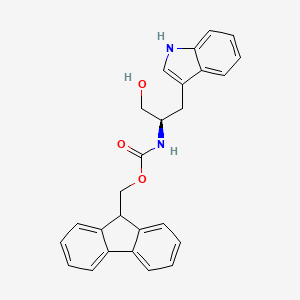 Estructura - (9H-fluoren-9-yl)methyl (R)-(1-hydroxy-3-(1H-indol-3-yl)propan-2-yl)carbamate, Carbamic acid, N-[(1R)-2-hydroxy-1-(1H-indol-3-ylmethyl)ethyl]-, 9H-fluoren-9-ylmethyl ester