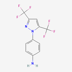 Rakenne - 4-(3,5-Bis(trifluoromethyl)-1H-pyrazol-1-yl)phenylamine, 98%