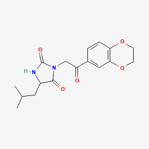 Rakenne - 3-[2-(2,3-dihydro-1,4-benzodioxin-6-yl)-2-oxoethyl]-5-(2-methylpropyl)imidazolidine-2,4-dione, ≥95%