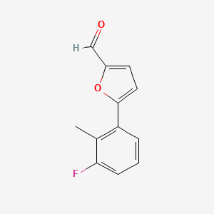 Structure - 5-(3-Fluoro-2-methylphenyl)furan-2-carbaldehyde, 95%