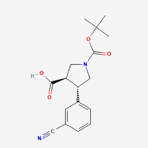 Structure - Boc-(+/-)-trans-4-(3-cyano-phenyl)-pyrrolidine-3-carboxylic acid, ≥ 98% (HPLC)