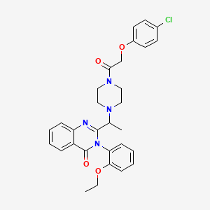 Structuur - 2-[1-[4-[2-(4-Chlorophenoxy)acetyl]-1-piperazinyl]ethyl]-3-(2-ethoxyphenyl)-4(3H)-Quinazolinone, 98%
