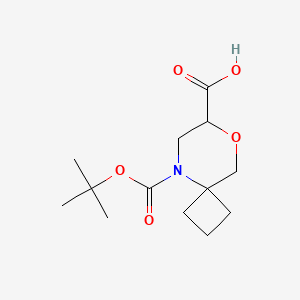 Structuur - 5-(tert-Butoxycarbonyl)-8-oxa-5-azaspiro[3.5]nonane-7-carboxylic acid, 95%