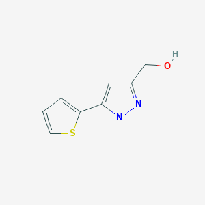 Structuur - (1-Methyl-5-(thiophen-2-yl)-1H-pyrazol-3-yl)methanol, 90+%