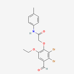 Structuur - 2-(2,3-Dibromo-6-ethoxy-4-formylphenoxy)-n-(4-methylphenyl)acetamide, 95%