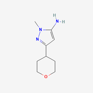 Struktura - 1-Methyl-3-(oxan-4-yl)-1H-pyrazol-5-amine, 95%