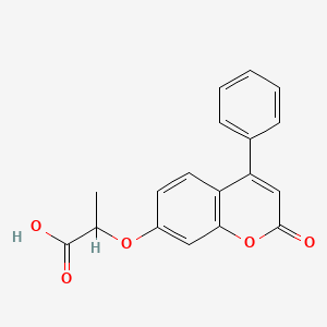 Struktura - 2-((2-Oxo-4-phenyl-2H-chromen-7-yl)oxy)propanoic acid, 95%