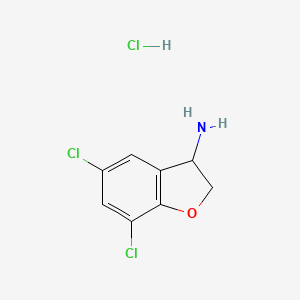Struktura - 5,7-Dichloro-2,3-dihydrobenzofuran-3-amine hydrochloride, 95%