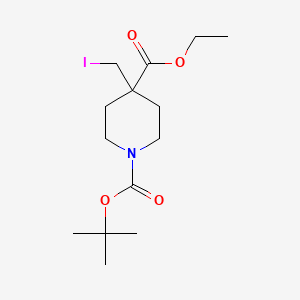 Struktura - 1-tert-Butyl 4-ethyl 4-(iodomethyl)piperidine-1,4-dicarboxylate, 98%