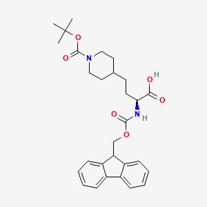 结构 - (S)-2-((((9H-Fluoren-9-yl)methoxy)carbonyl)amino)-4-(1-(tert-butoxycarbonyl)piperidin-4-yl)butanoic acid, 98%