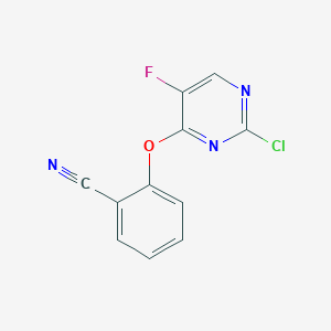 Struktur - 2-[(2-Chloro-5-fluoropyrimidin-4-yl)oxy]benzonitrile, 95%
